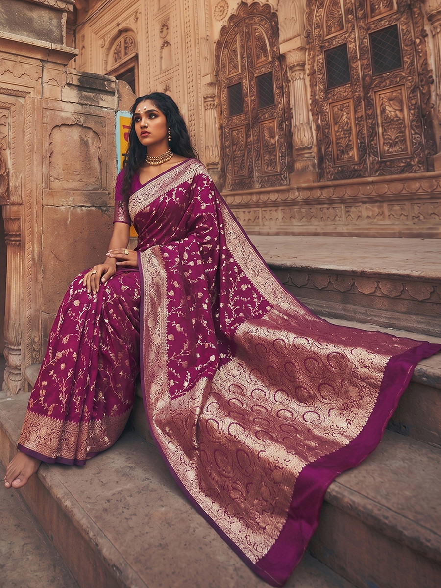 Wine Art Silk Jacquard Wedding Reception Party Festival Casual Heavy Border Sarees