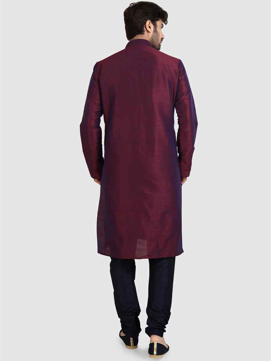 Wine Art Silk Plain Festival Kurta