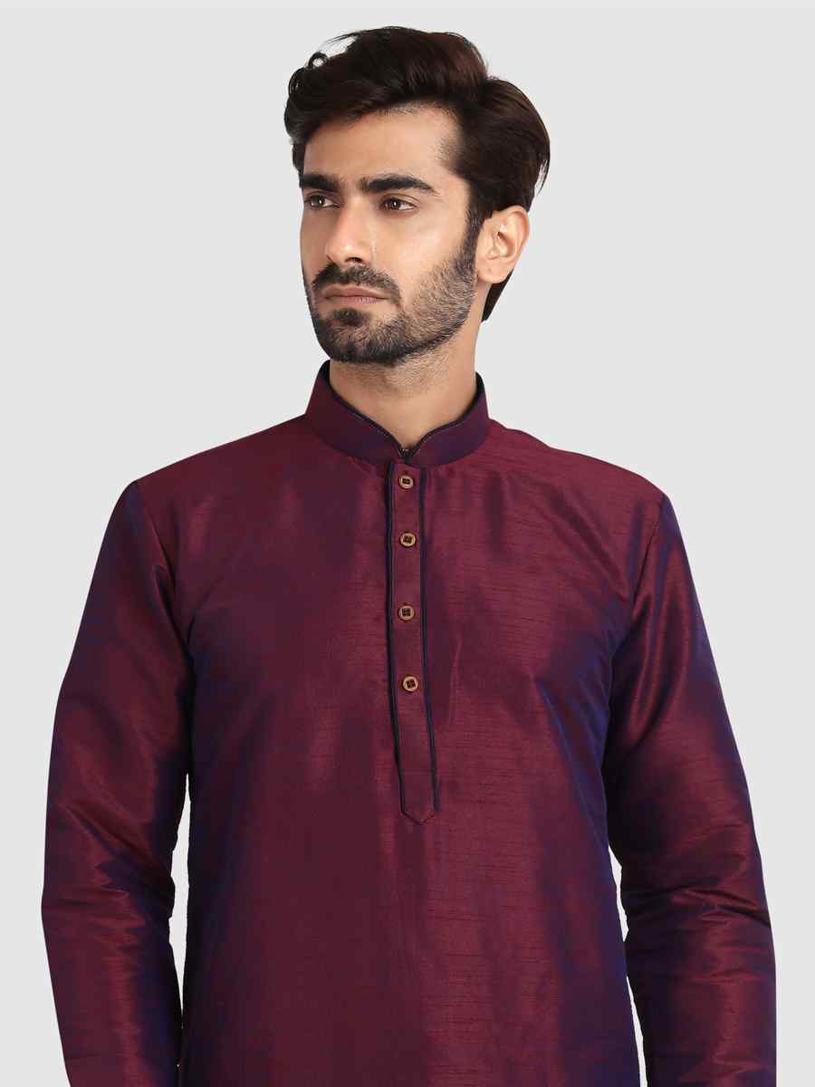 Wine Art Silk Plain Festival Kurta