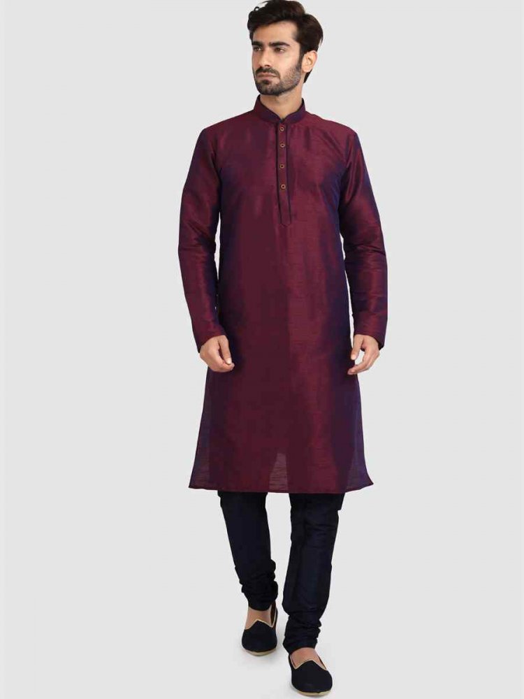 Wine Art Silk Plain Festival Kurta