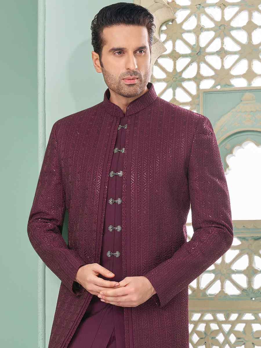 Wine Art Velvet Embroidered Festival Party Kurta