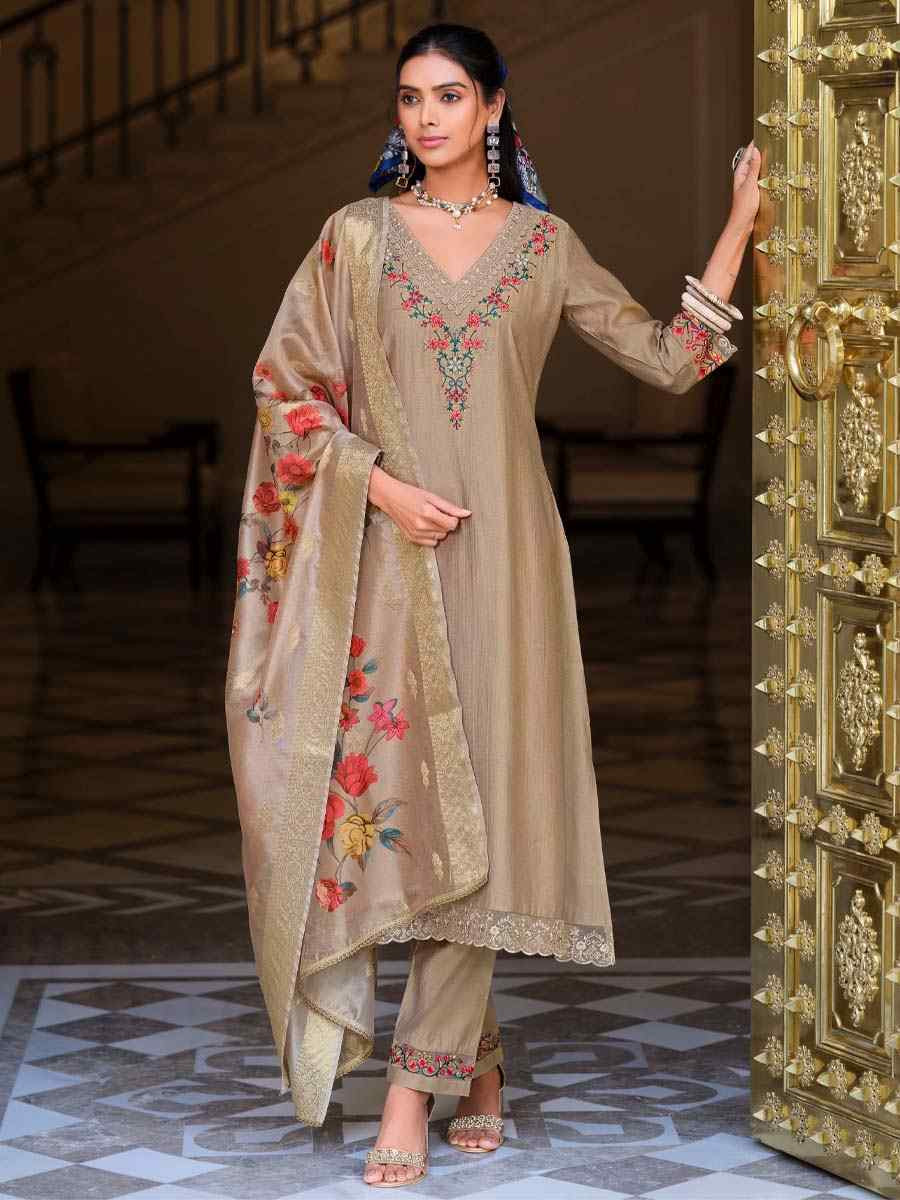 Wine Banarasi Jacquard Silk Embroidered Festival Mehendi Ready Pant Salwar Kameez