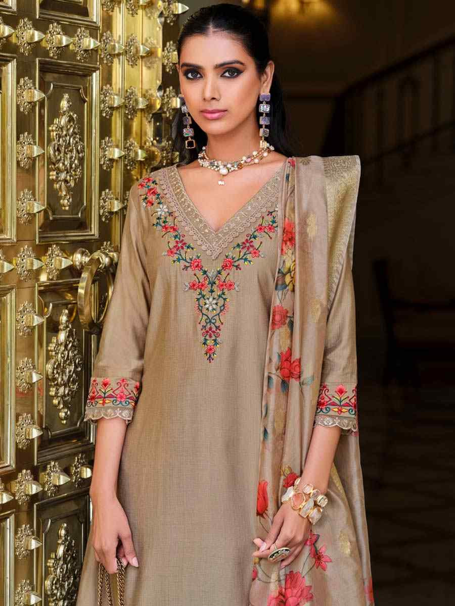 Wine Banarasi Jacquard Silk Embroidered Festival Mehendi Ready Pant Salwar Kameez