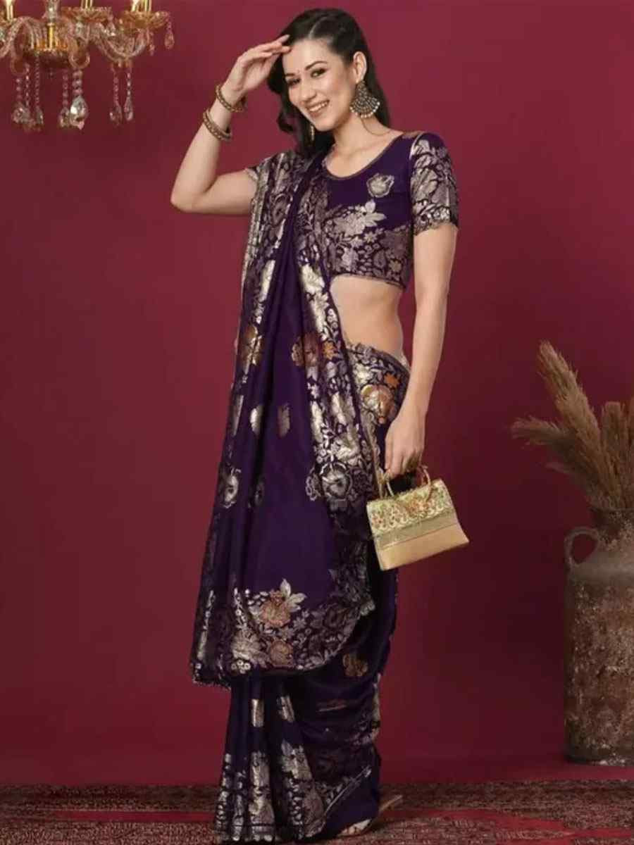 Wine Banarasi Silk Handwoven Casual Reception Festival Wedding Fancy Heavy Border Sarees