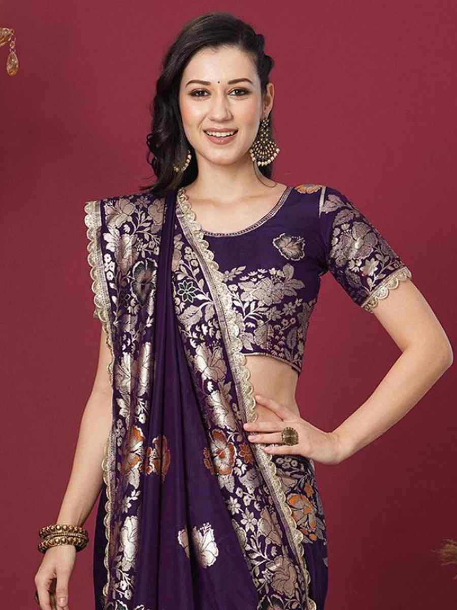 Wine Banarasi Silk Handwoven Casual Reception Festival Wedding Fancy Heavy Border Sarees