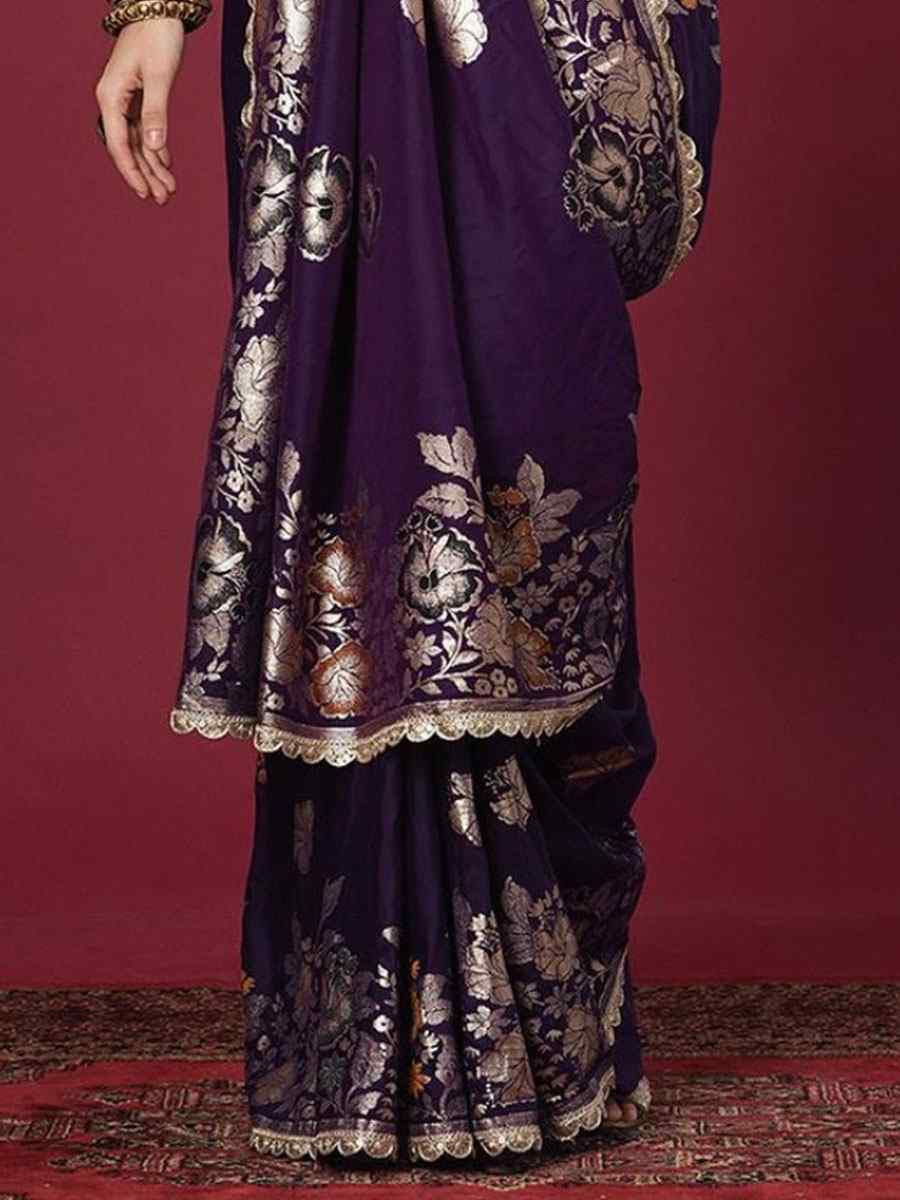 Wine Banarasi Silk Handwoven Casual Reception Festival Wedding Fancy Heavy Border Sarees