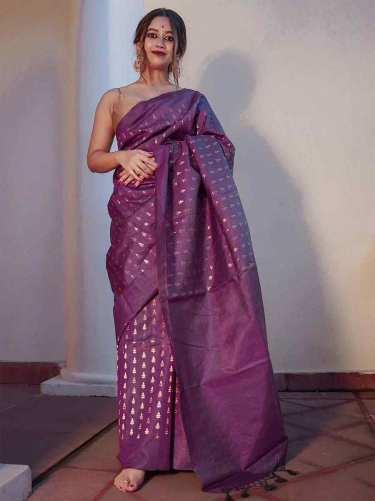 Image of Wine Banarasi Silk Handwoven Party Festival Wedding Traditional Fancy Classic Style Sarees