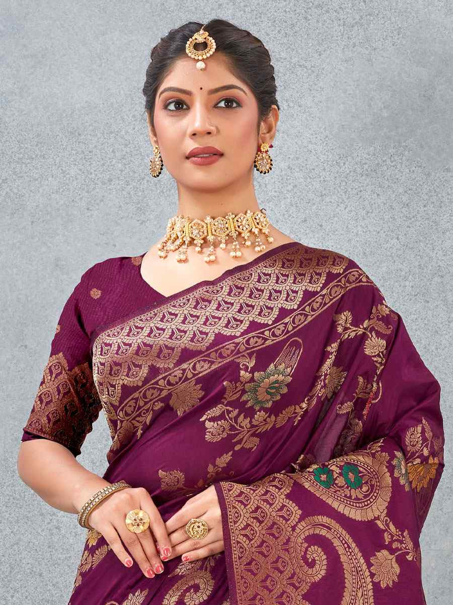Wine Banarasi Silk Handwoven Traditional Casual Reception Festival Wedding Fancy Heavy Border Saree