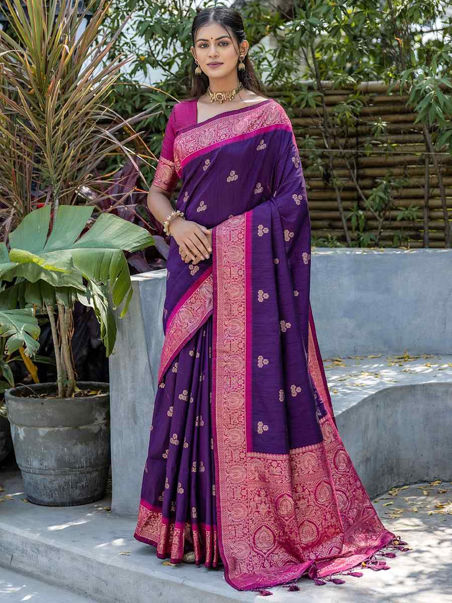 Wine Banarasi Silk Handwoven Wedding Festival Heavy Border Saree