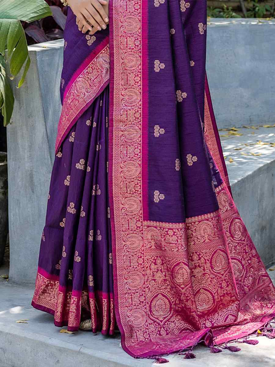 Wine Banarasi Silk Handwoven Wedding Festival Heavy Border Saree