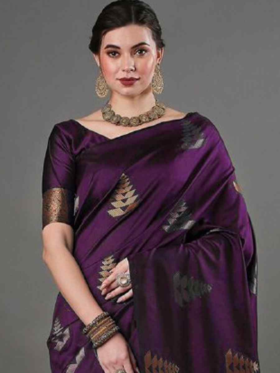 Wine Banarasi Soft Silk Handwoven Casual Festival Classic Style Saree