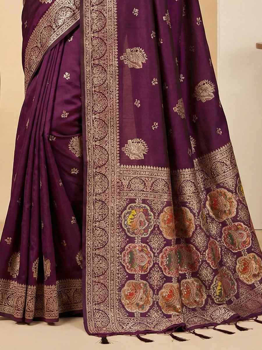 Wine Banarasi Soft Silk Zari Handwoven Casual Reception Festival Wedding Fancy Classic Style Sarees