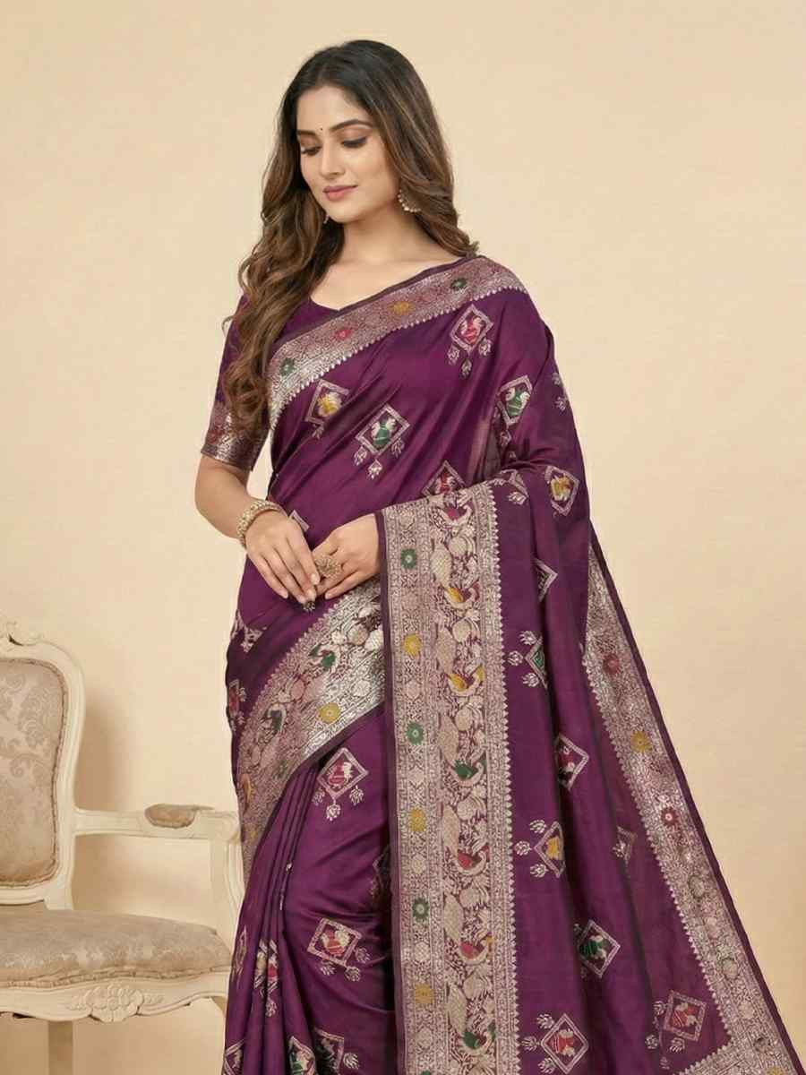 Wine Banarasi Soft Silk Zari Handwoven Casual Reception Festival Wedding Fancy Classic Style Sarees