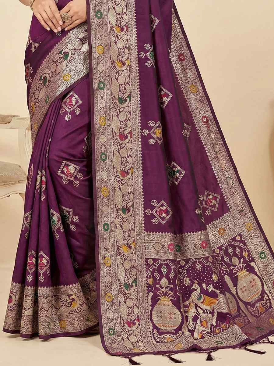 Wine Banarasi Soft Silk Zari Handwoven Casual Reception Festival Wedding Fancy Classic Style Sarees