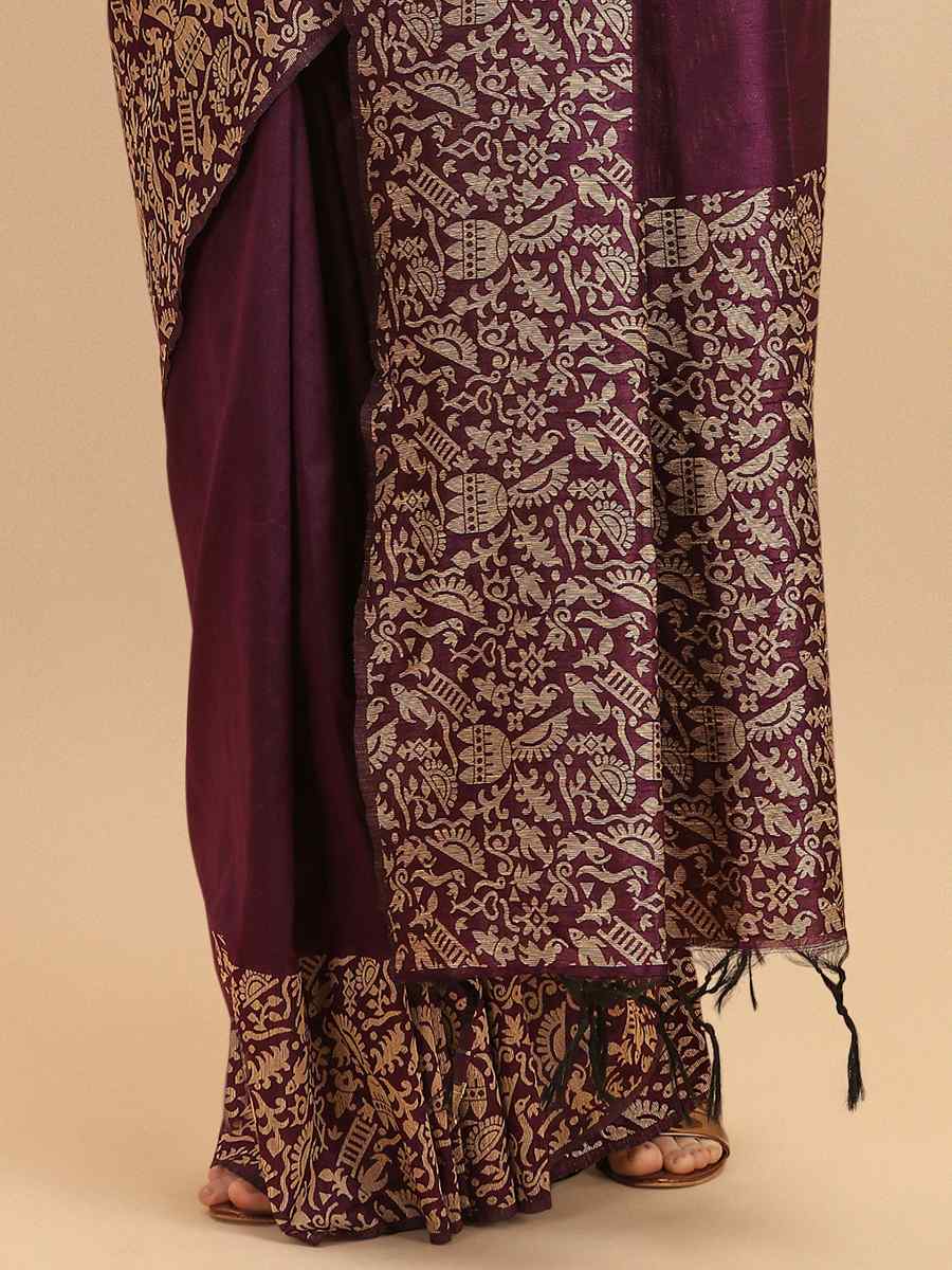 Wine Banglori Raw Silk Handwoven Wedding Festival Heavy Border Saree