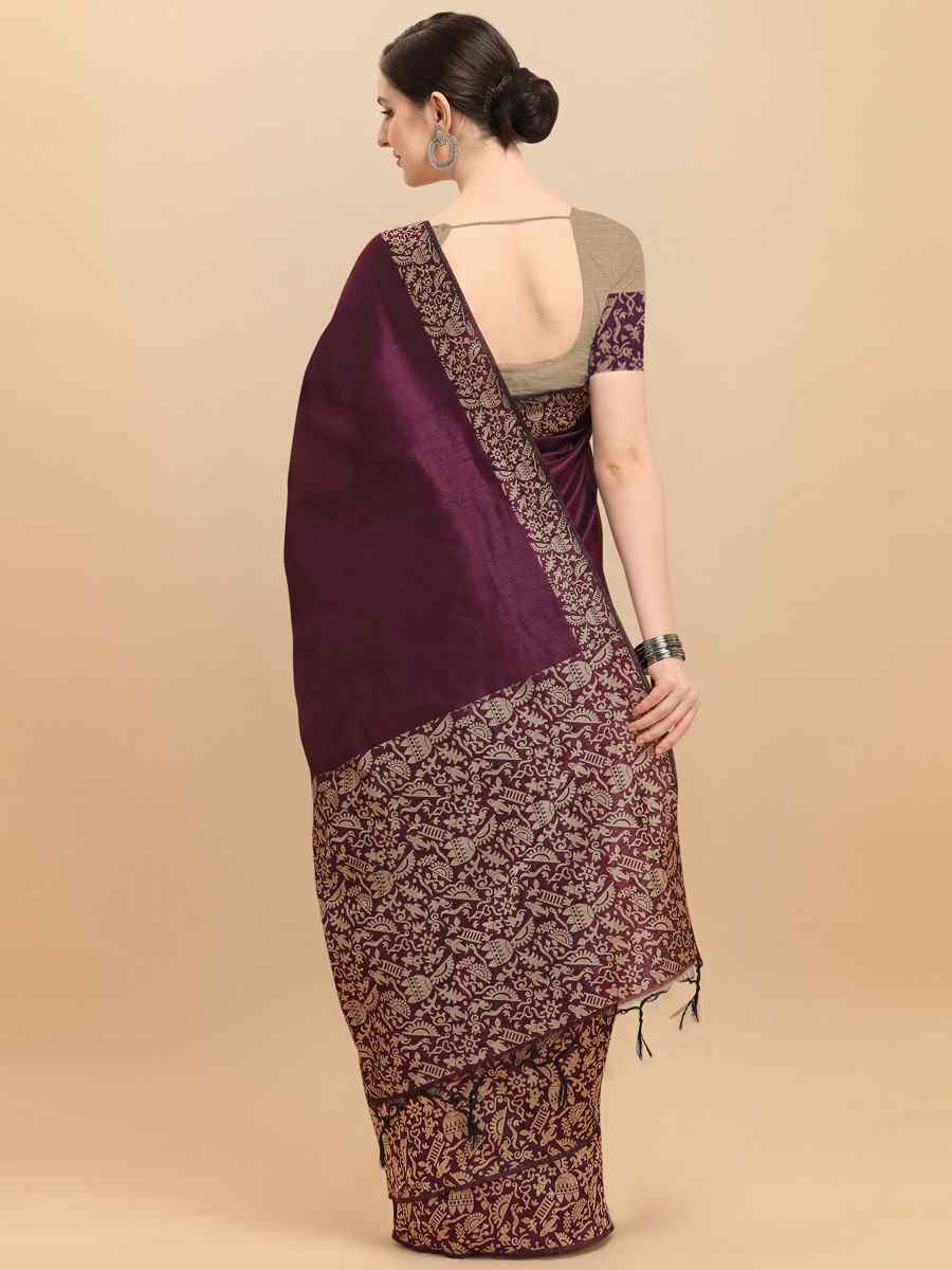Wine Banglori Raw Silk Handwoven Wedding Festival Heavy Border Saree