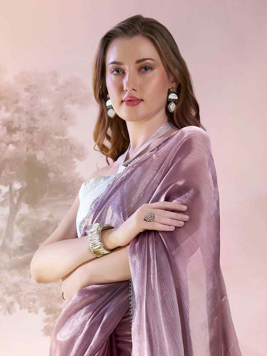 Wine Burberry Organza Solid Casual Festival Classic Style Saree