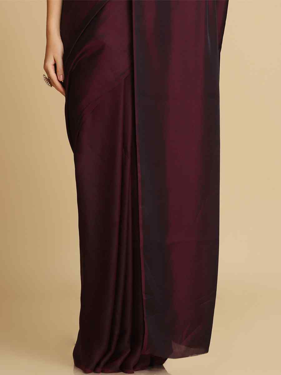 Wine Burfi Silk Sequins Casual Festival Classic Style Saree