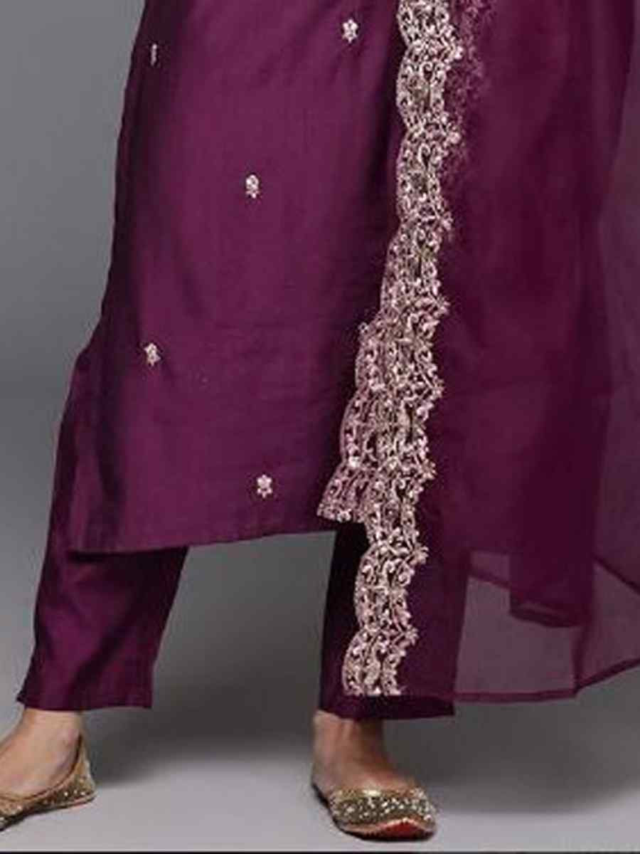 Wine Chanderi Silk Embroidery Party Wedding Festival Casual Ready Pant Salwar Kameez