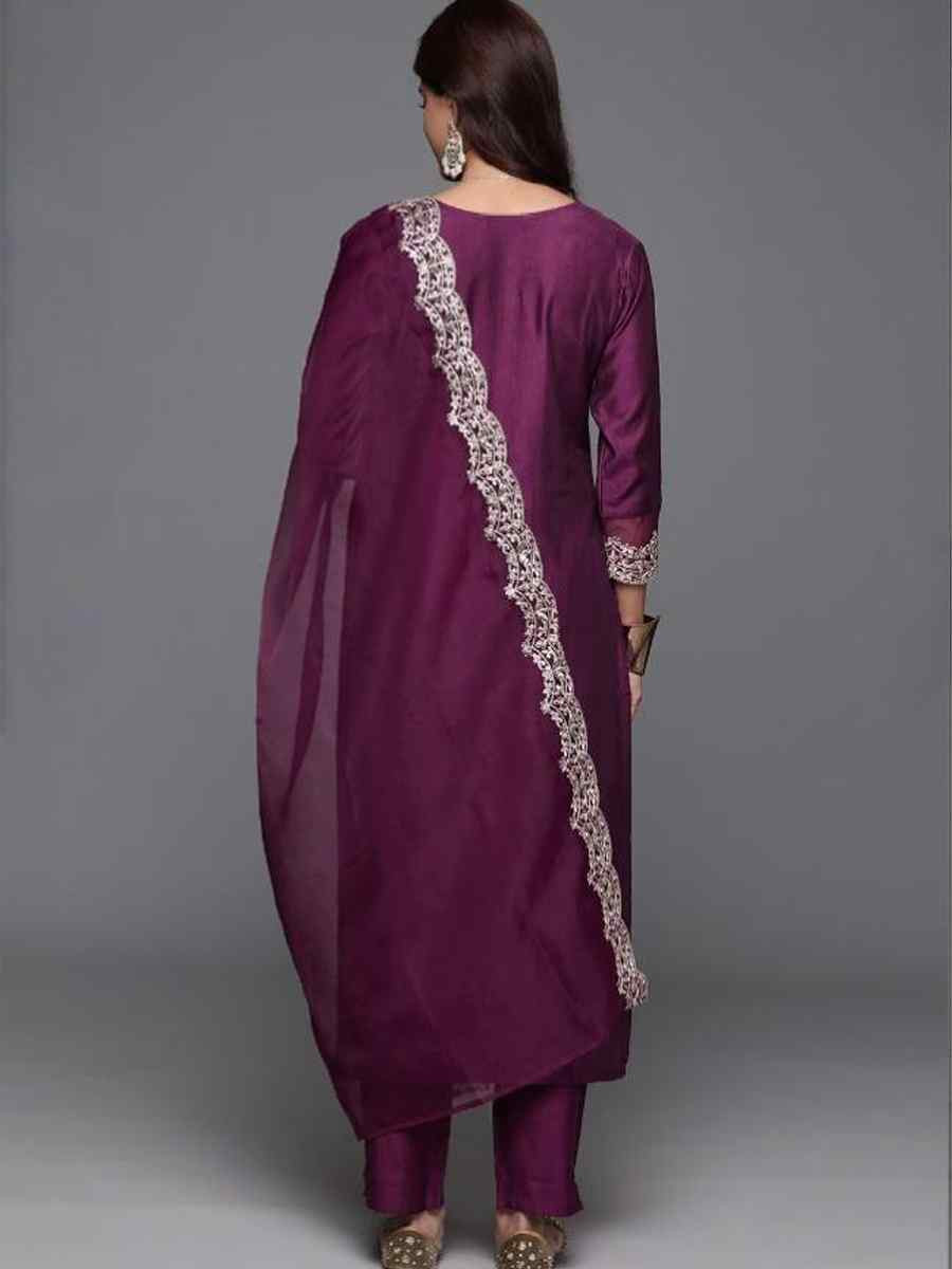 Wine Chanderi Silk Embroidery Party Wedding Festival Casual Ready Pant Salwar Kameez