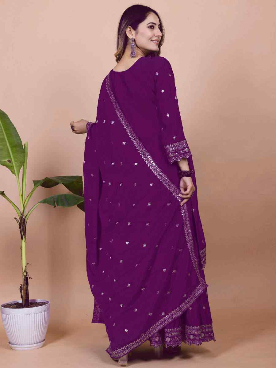 Wine Chinon Embroidered Festival Casual Ready Sharara Pant Salwar Kameez