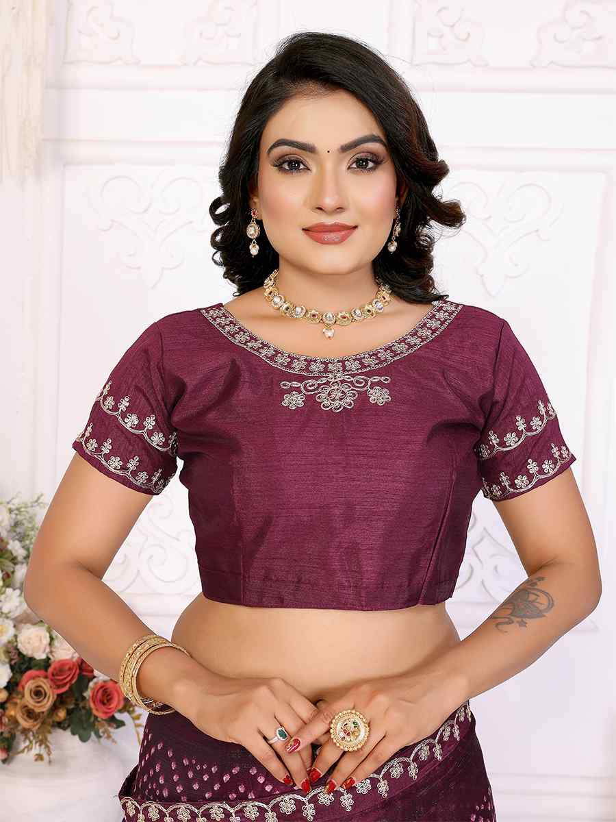 Wine Chinon Embroidered Festival Wedding Fancy Heavy Border Saree