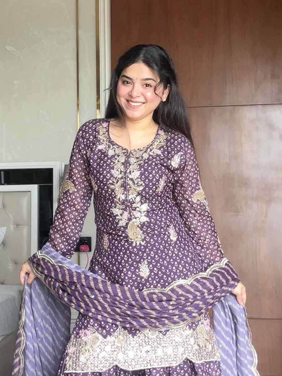 Wine Chinon Embroidery Party Wedding Festival Casual Ready Sharara Pant Salwar Kameez