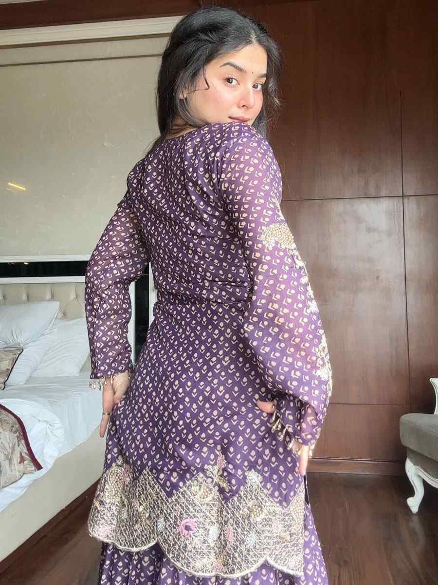 Wine Chinon Embroidery Party Wedding Festival Casual Ready Sharara Pant Salwar Kameez