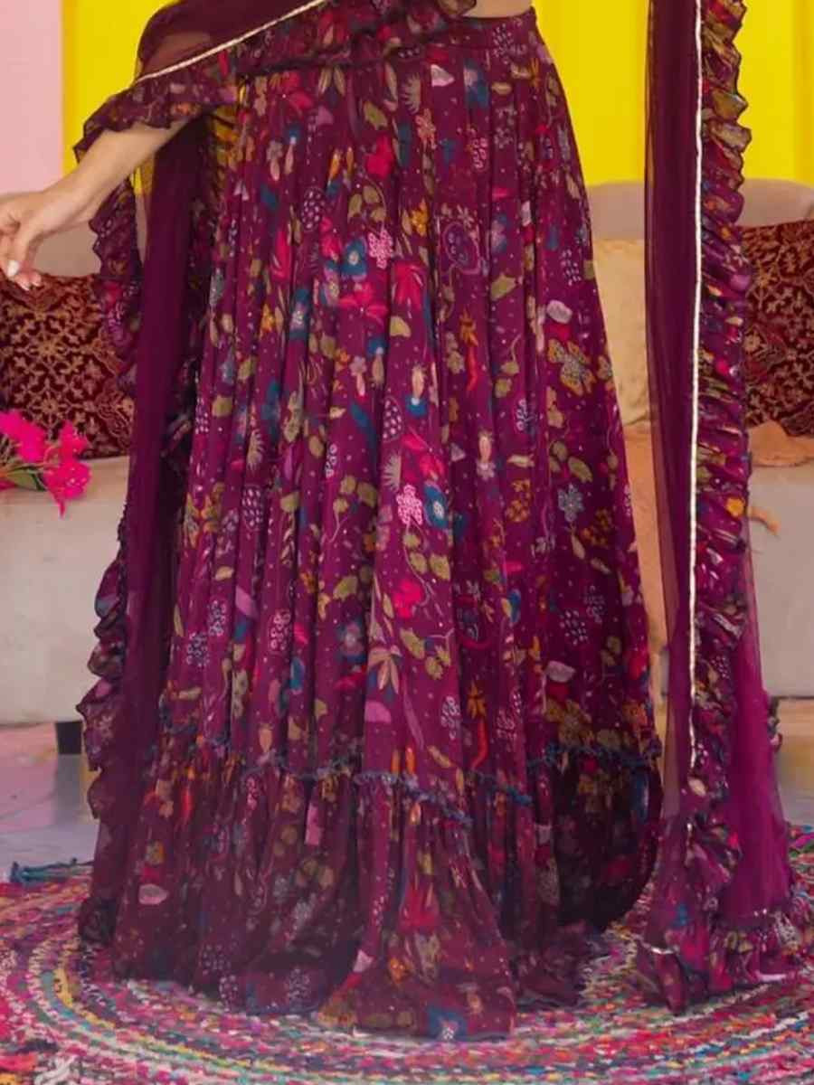 Wine Chinon floral Printed Festival Traditional Lehenga Choli
