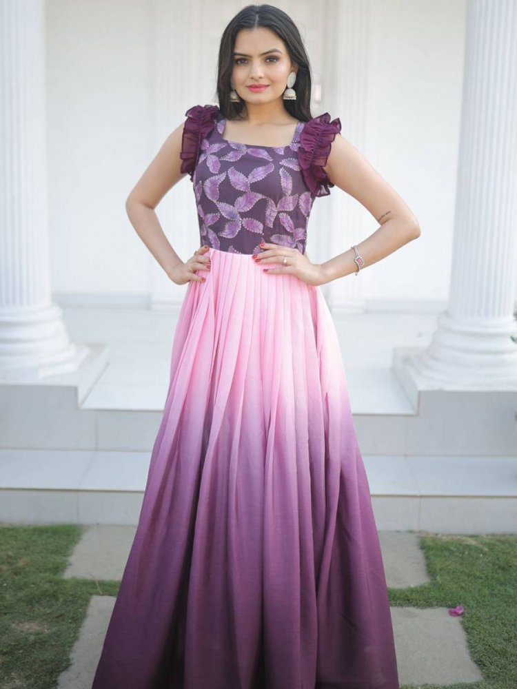 Wine Chinon Pedding Printed Party Casual Gown