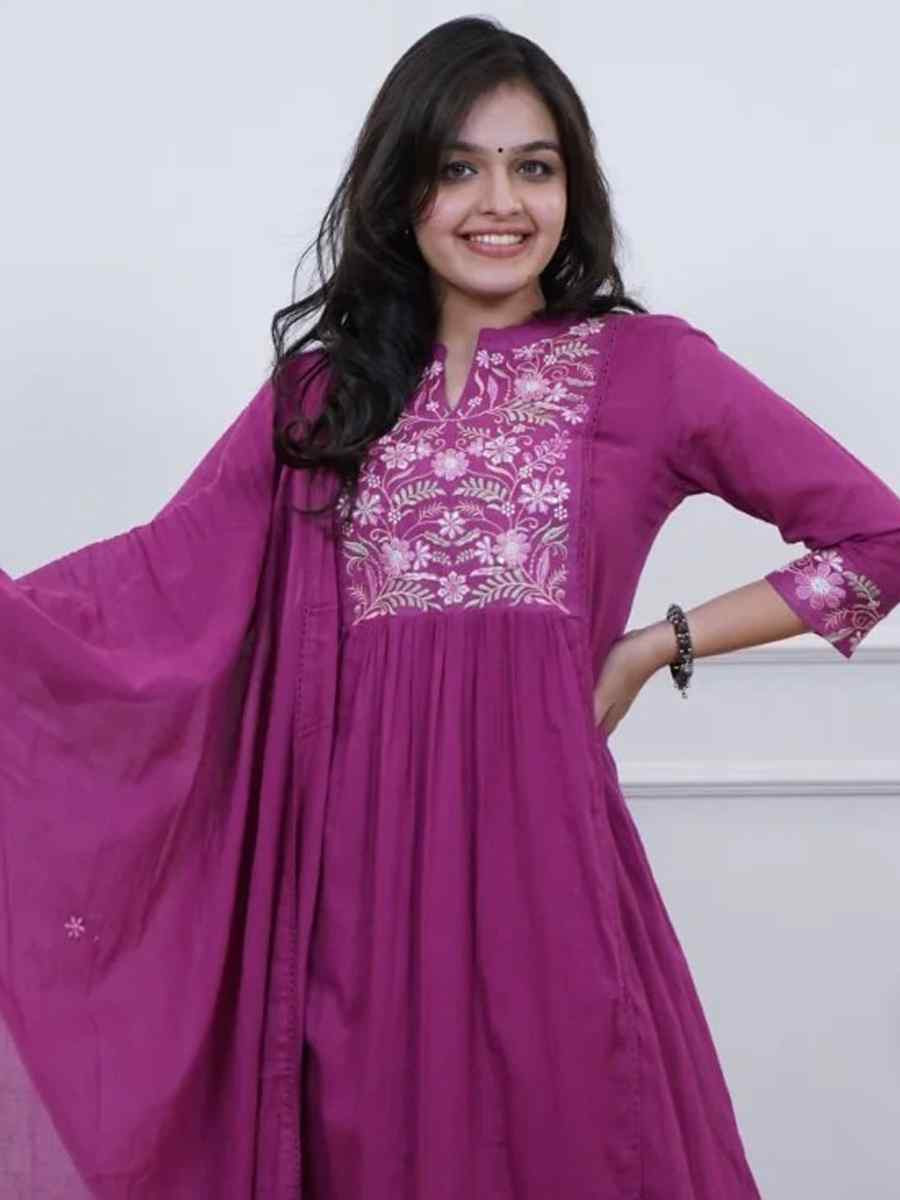 Wine Cotton Embroidered Festival WeddingPant Salwar Kameez