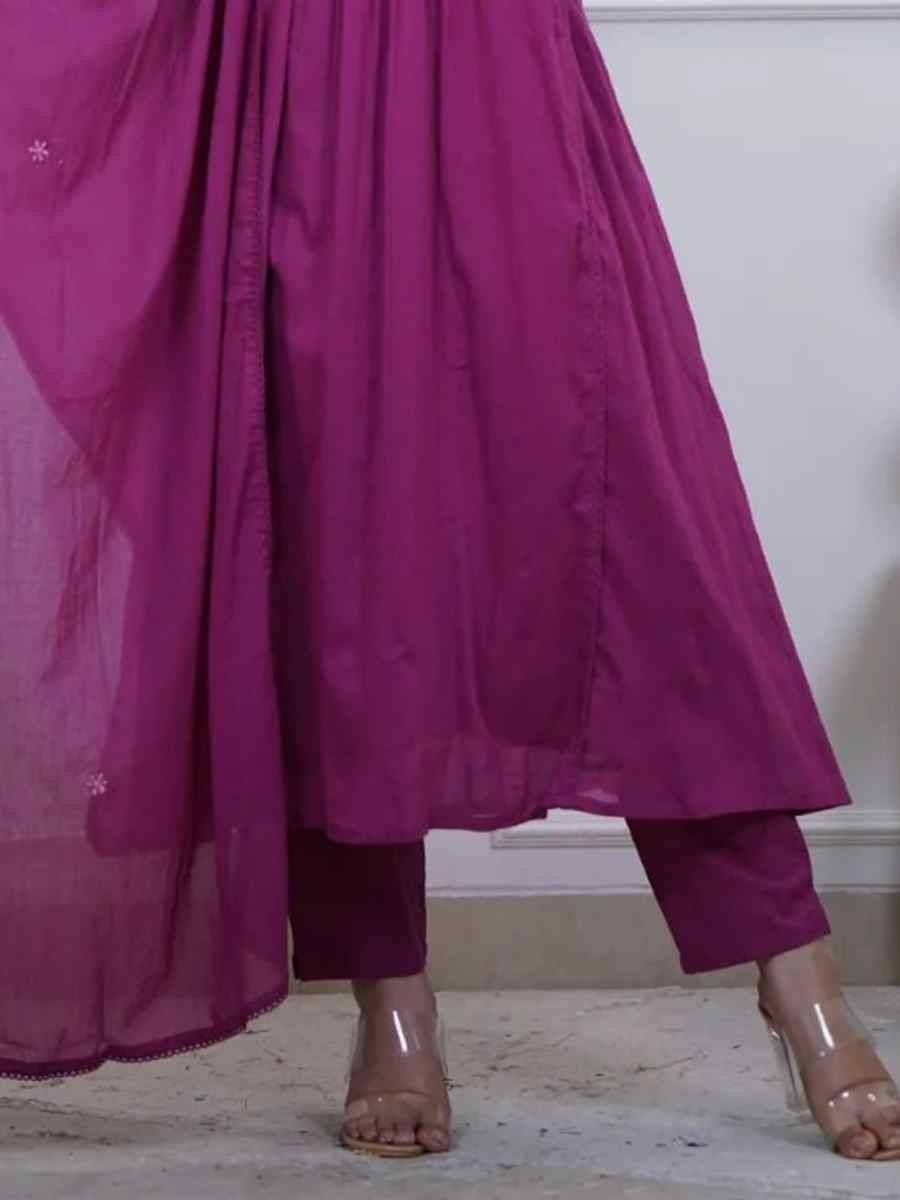 Wine Cotton Embroidered Festival WeddingPant Salwar Kameez