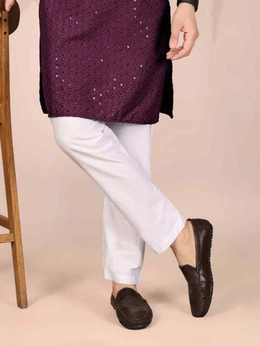 Wine Cotton Embroidery Festival Wedding Party Mens Kurta