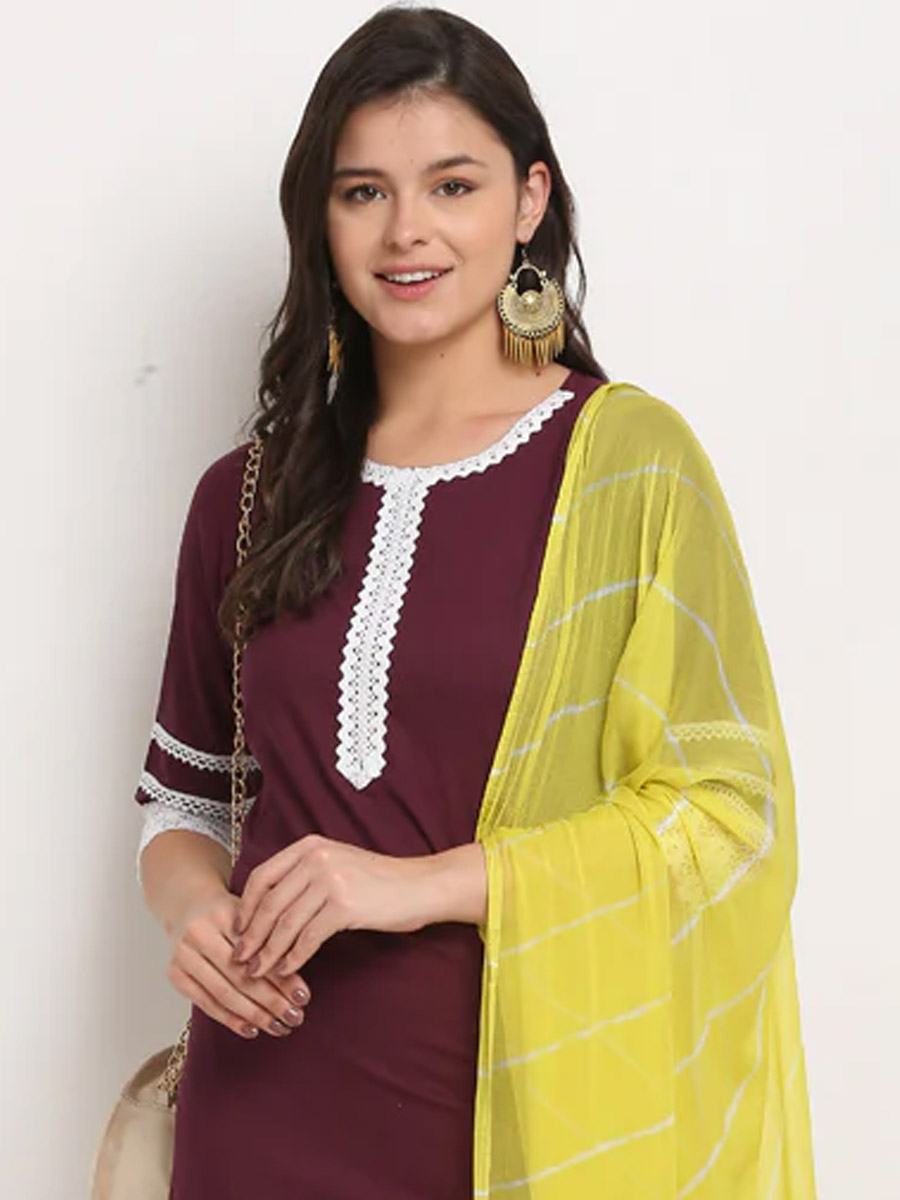 Wine Cotton Printed Casual Festival Ready Pant Salwar Kameez