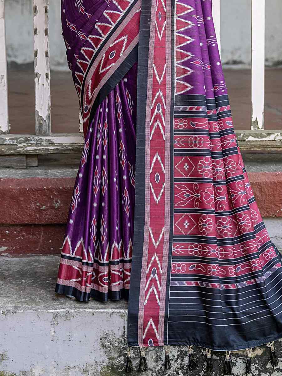 Wine Cotton Silk Handwoven Casual Festival Classic Style Saree