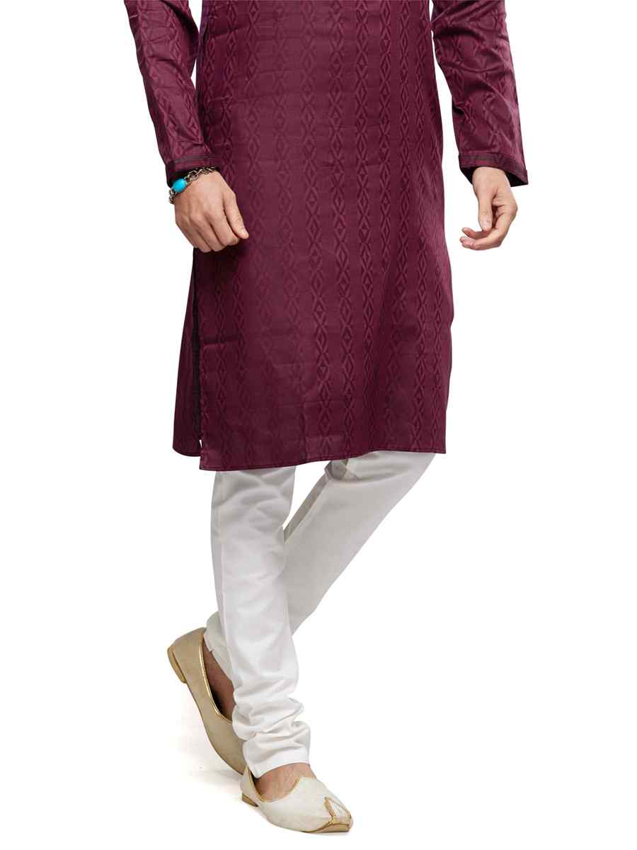 Wine Cotton Woven Festival Party Kurta