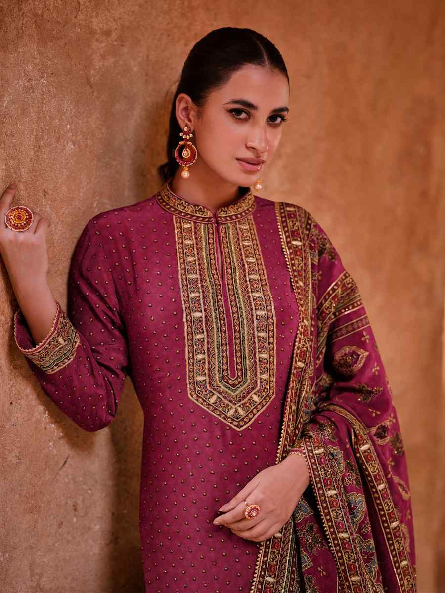 Wine Crepe Embroidered Party Wedding Ready Sharara Pant Salwar Kameez