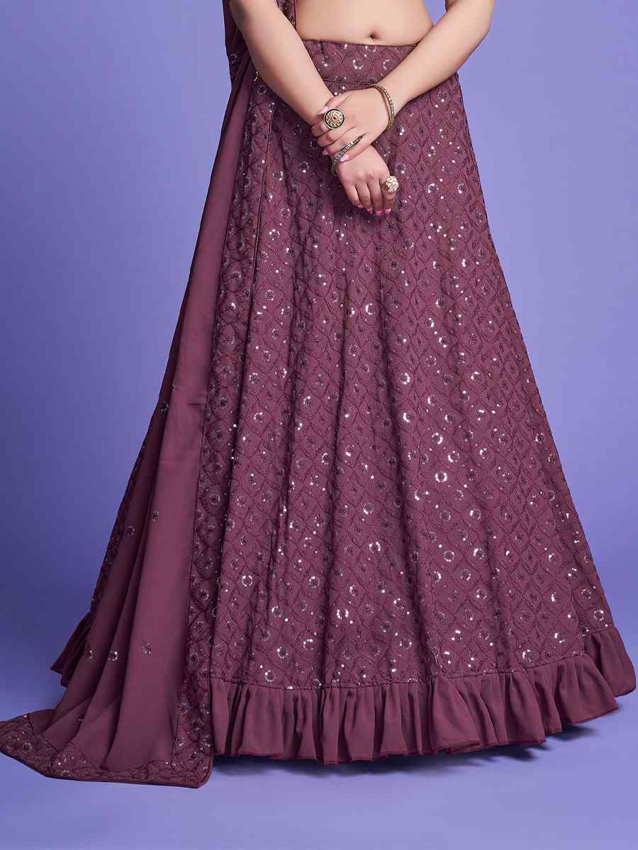 Wine Diamond Georgette Embroidered Festival Wedding Circular Lehenga Choli