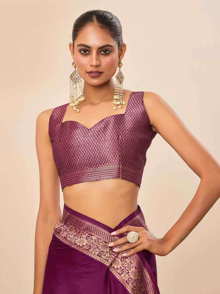 Wine Dolla Silk Handwoven Festival Wedding Fancy Heavy Border Saree