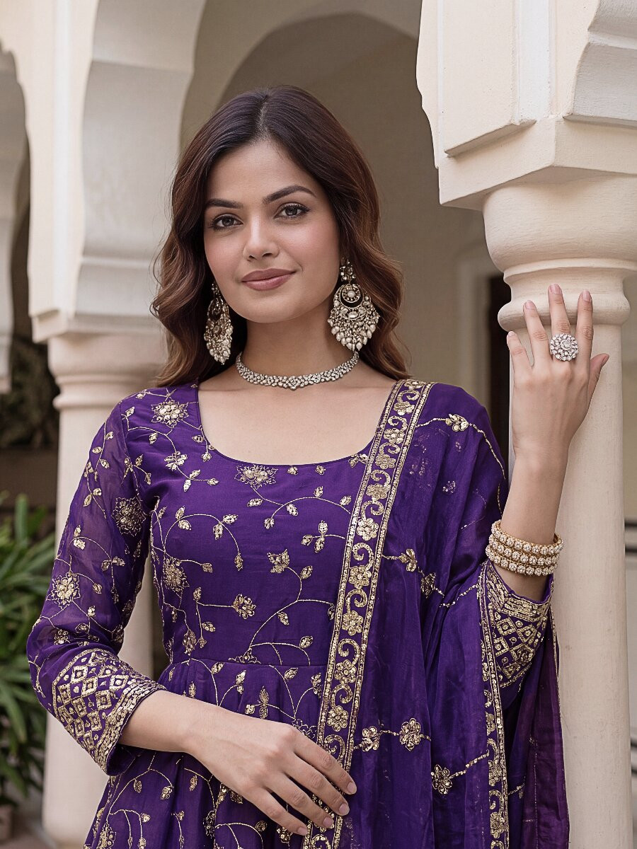 Wine Fandy Silk Embroidery Zari Sequins Lace Work Wedding Party Festival Casual Ready Anarkali Pant Salwar Kameez