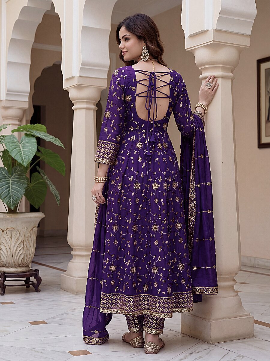 Wine Fandy Silk Embroidery Zari Sequins Lace Work Wedding Party Festival Casual Ready Anarkali Pant Salwar Kameez