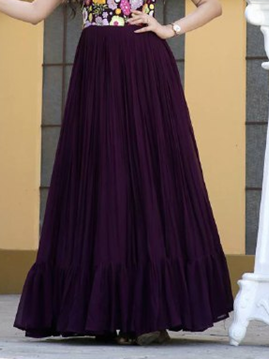 Wine Faux Blooming Embroidered Casual Party Gown