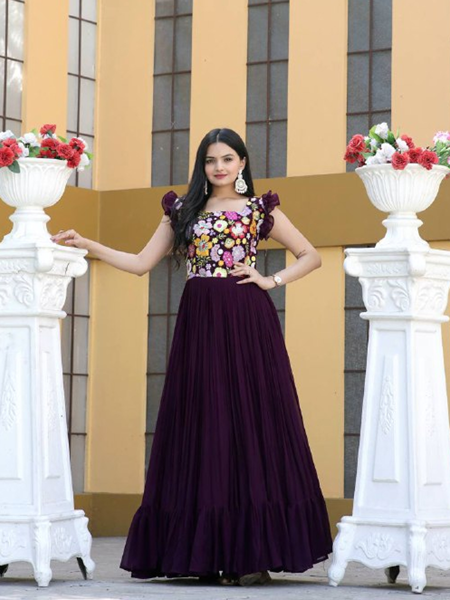 Wine Faux Blooming Embroidered Casual Party Gown