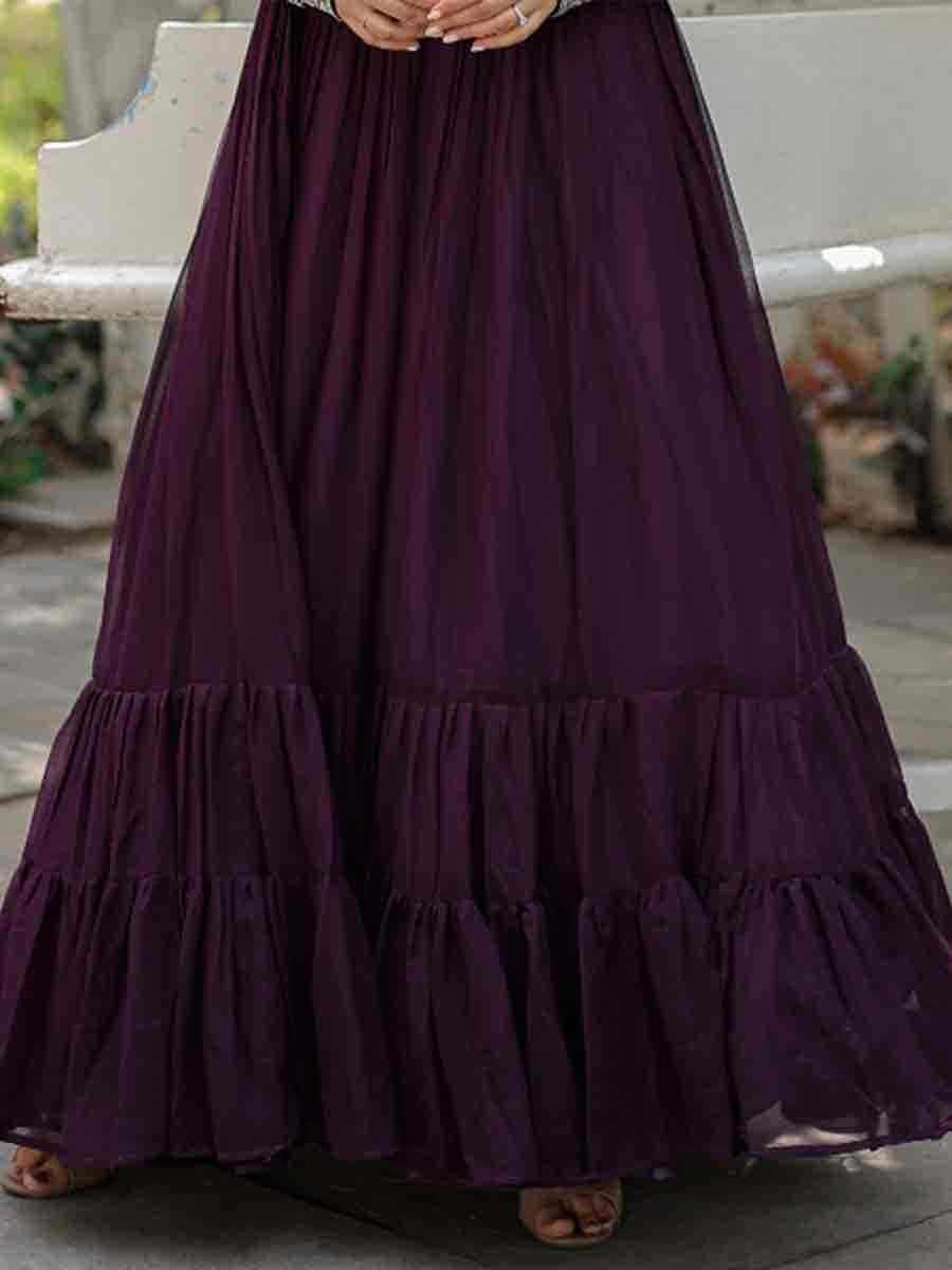 Wine Faux Blooming Embroidered Festival Casual Gown
