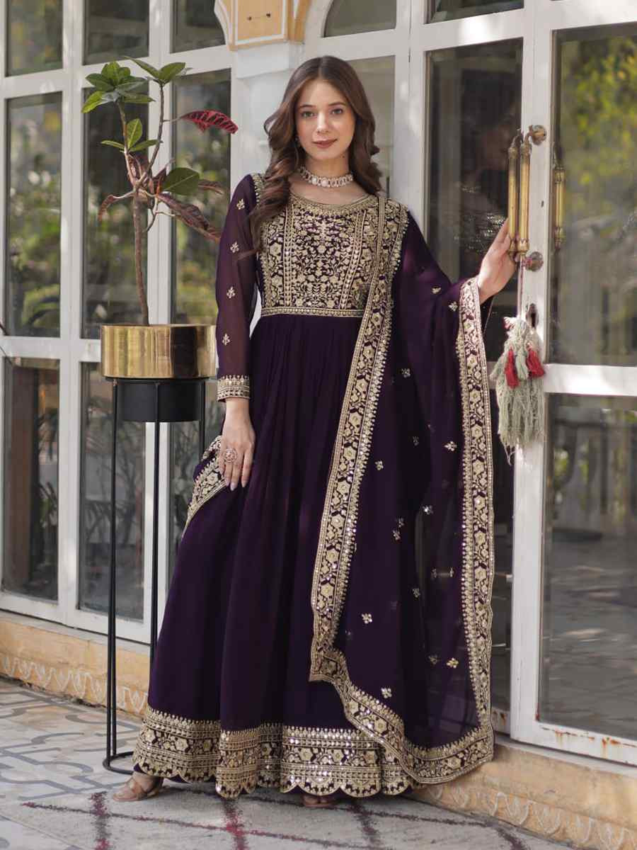 Wine Faux Blooming Embroidered Festival Casual Gown