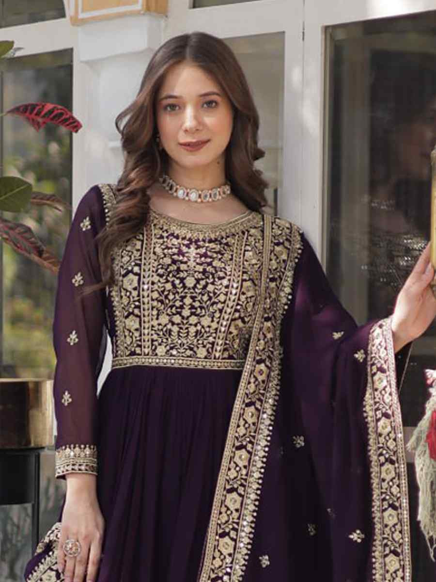 Wine Faux Blooming Embroidered Festival Casual Gown