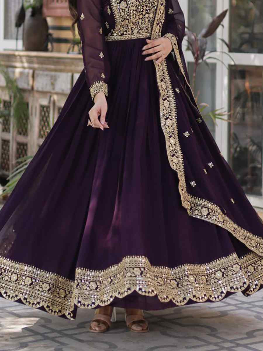 Wine Faux Blooming Embroidered Festival Casual Gown