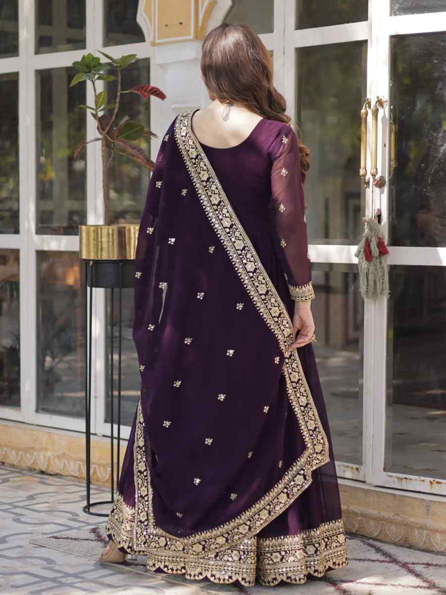 Wine Faux Blooming Embroidered Festival Casual Gown