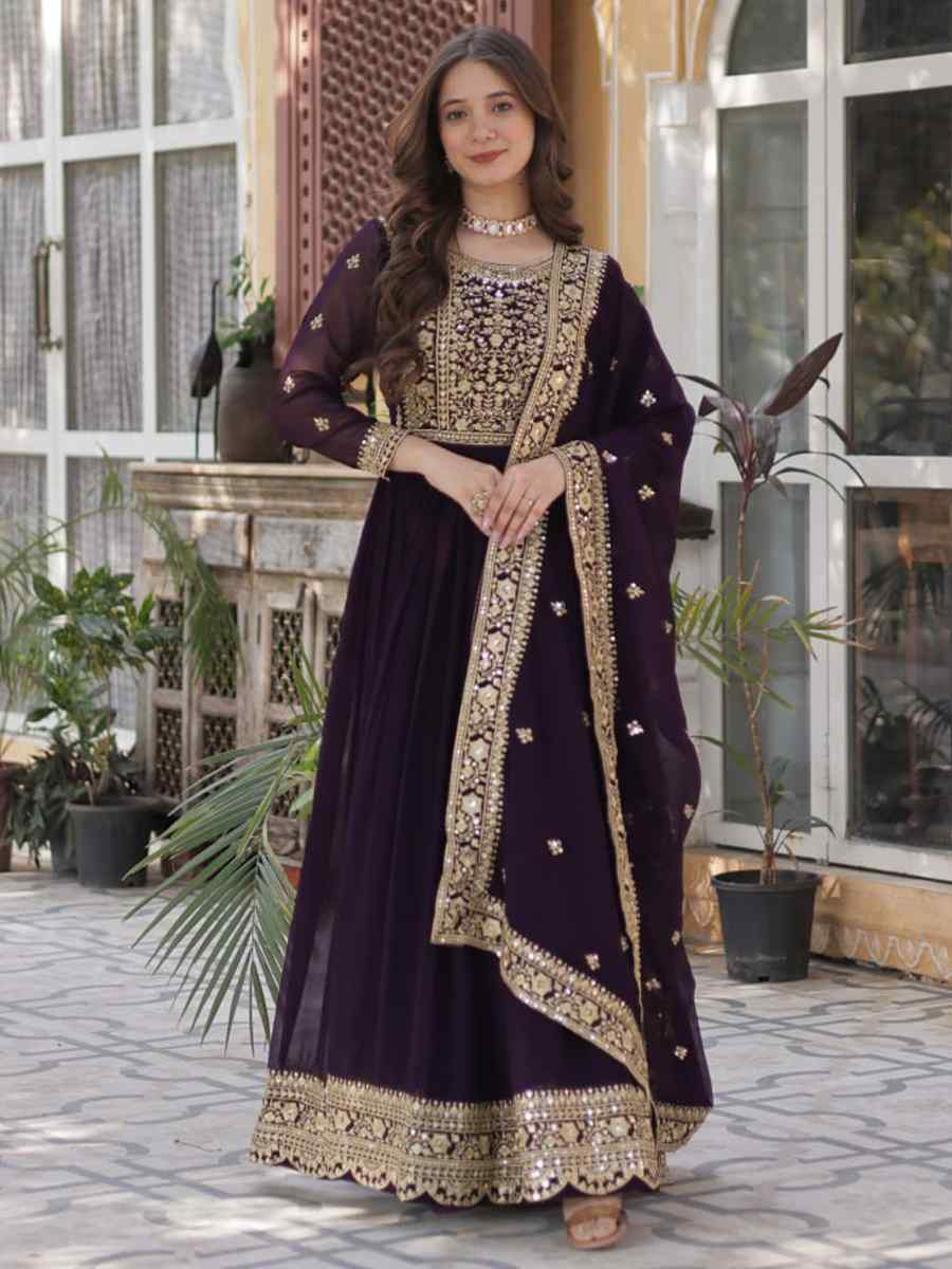 Wine Faux Blooming Embroidered Festival Party Gown