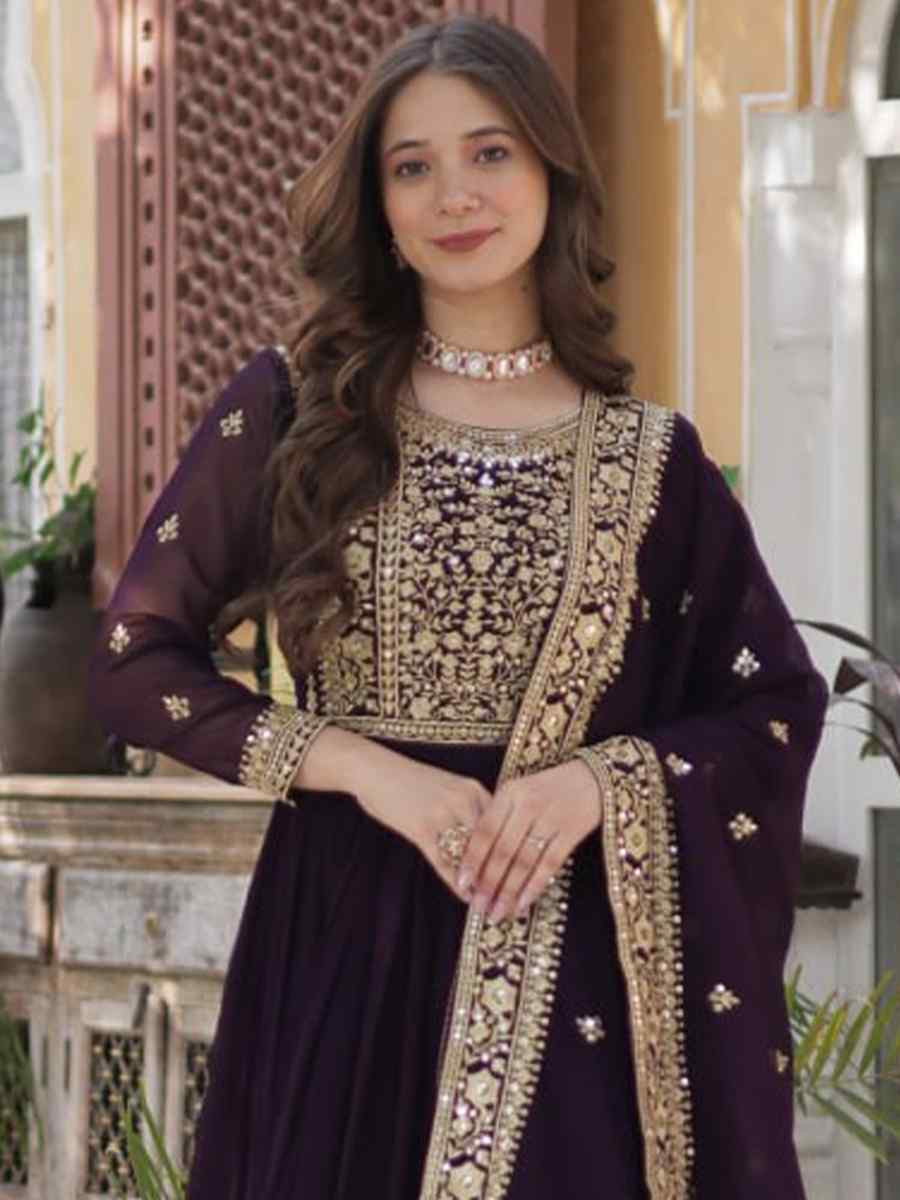 Wine Faux Blooming Embroidered Festival Party Gown